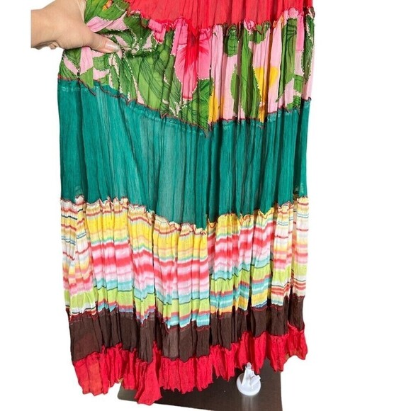 BCBGMAXAZRIA Hobo Silk Maxi Floral Multi-layer Patchwork Crinkle Dress Size 4‎ - Picture 5 of 13